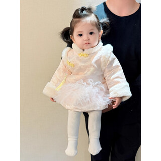 Huinubi baby girl's one-year-old new year's greetings winter thickened dress baby winter clothing sweet new chinese style thickened festive dress snow gauze gold buckle 73 cm (recommended 15-18 jin jin equals 0.5 kg)
