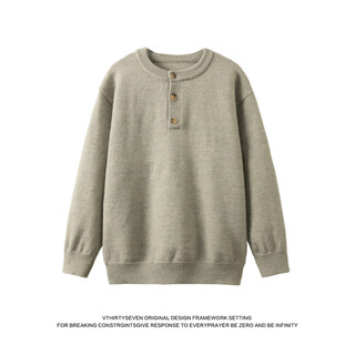 V37 gray style loose lazy style henry collar sweater for men in winter american retro solid color round neck knitted sweater yellow gray m