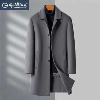 金利来（Goldlion）中长款男士羊毛大衣2025秋冬新款青年翻领鹅绒内胆毛呢外套 灰色 XL 175