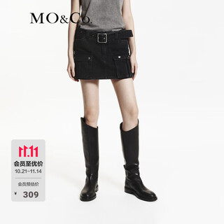 Mo&co. cool low-waisted denim culottes with cargo pockets, a-line shorts, rock wash and belt, moanco, denim black, m 27