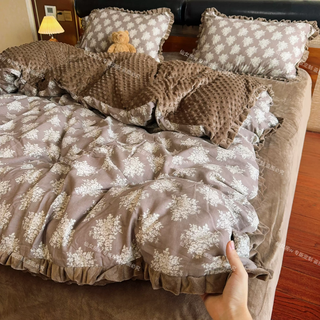 Yong huan's most popular cotton plus bean velvet baby velvet four-piece set maternal and infant grade student dormitory three-piece warm bedding set nanfeng evening cotton plus velvet bed sheet style 1.2m bed sheet 1.2m bed sheet