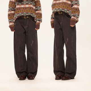 Mr. jiangnan newjnxs pure cotton skin-friendly washed and worn micro-flared jeans multi-button adjustable belt trousers black s