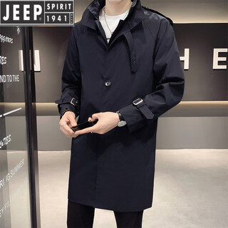 Jeep spirit, мужская ветровка средней длины, осень-зима 2025, новое повседневное пальто с лацканами, свободное деловое красивое пальто в корейском стиле, черное m