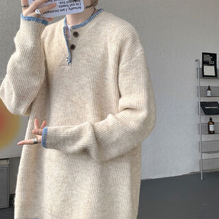 Jingyan selects american henry collar hand-stitched cardigan for men in autumn trendy brand handsome atmosphere casual large size needle apricot m m