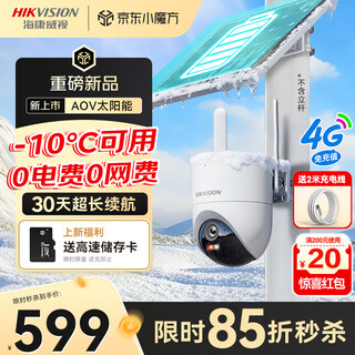 海康威视（HIKVISION）太阳能摄像头4G终身免流量 360度无死角低温款室外家用监控器 农村户外免插电无电无网手机远程T3P