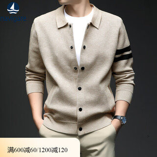 Navigare italian small sailing pure wool knitted cardigan men's spring and autumn new style young and middle-aged lapel sweater jacket thin camel m 165-100-120jin jin equals 0.5 kg