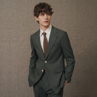 Guillaume de mons flannel suit wool high-end suit haute couture men's business casual wedding men 2025 autumn and winter dark green top + trousers 50