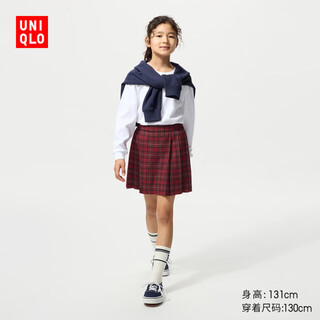 Uniqlo children's clothing girls pleated mini skirt pants shorts plaid pleated skirt skirt 480971 17 maroon 130