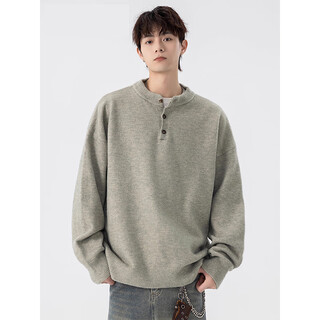 Cotton snow gray american henley collar sweater men's autumn and winter 2025 new thick warm knitted sweater jacket with sweater inside light gray xl
