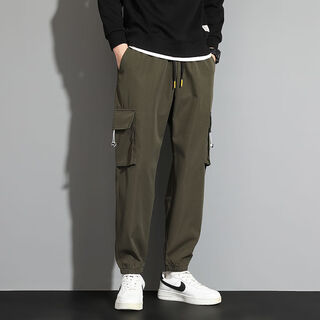 Black overalls for men, autumn and winter, plus velvet and thickened harem pants, loose, casual, trendy, versatile sports leggings, 650 military green s s