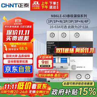 正泰（CHNT）空气开关漏电保护器 家用空开总闸断路器漏保NB6LE-63 2P 63A