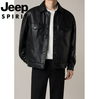 Jeep spirit jeep international brand autumn and winter trendy men's handsome high-end men's motorcycle short leather jacket jacket for men black 4xl