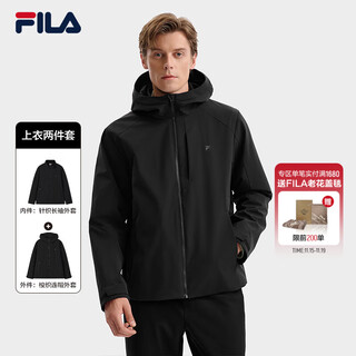 Fila official men's tops two-piece set 2025 winter new fashion casual simple warm jacket true black-bk xl 180/100a/xl