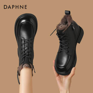 Daphne women's martin boots autumn and winter velvet warm short boots snow boots leather shoes velvet black 38