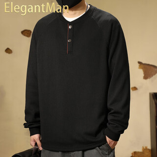 Elegantman autumn and winter american henry collar sweatshirt men's 2025 autumn new retro loose top men's casual bottoming shirt trendy black m_ -130jin jin is equal to 0.5 kg