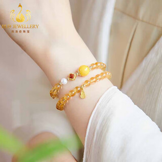 Bailuoqi brazilian natural citrine bracelet women's double circle multi-circle stacked bracelet beeswax pearl transfer beads 8mm beads