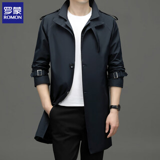 Romon windbreaker men's business casual mid-length coat fashion coat slim top d-2022 navy 3xl
