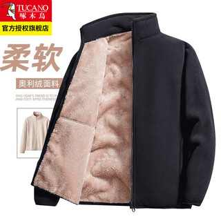 Woodpecker jacket 2026 winter new style plus velvet thickened polar fleece loose stand-up collar sherpa lining jacket classic black men's l female 95-110 jin jin equals 0.5 kg / male 110-120 jin jin equals 0.5 kg