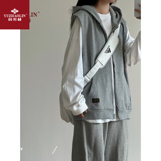 Yu zhaolin sleeveless vest women's sweater japanese retro hooded cardigan vest jacket spring autumn and summer solid color versatile stacked waistcoat gray high quality vest m