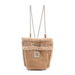 Roger vivier women's bucket bag adjustable shoulder strap drawstring design portable storage lightweight carry beige plush trim brown one size