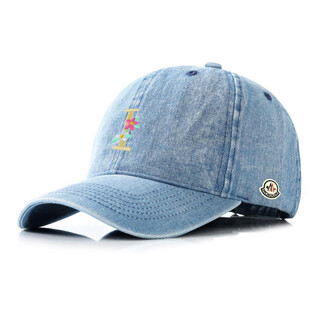 Mouth piano denim baseball cap for men and women, fashionable and versatile, small peaked cap with face, trendy, fashionable, simple, outdoor, suitable for all seasons, medium blue, adjustable