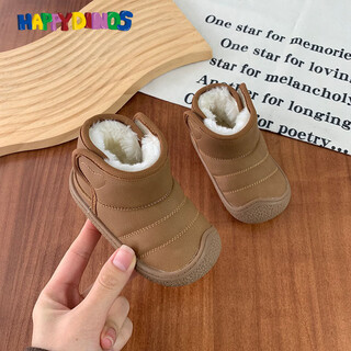 Winter soft-soled snow boots for baby girls, baby boys' thickened non-slip toddler shoes, infant boots, cotton shoes, waterproof, brown 18, inner length 12cm