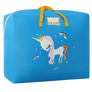 Yusenyi moving packing bag strong and durable quilt storage bag organizing bag clothing oxford cloth waterproof and moisture-proof blue pony 5-kindergarten small size 46x39x19cm recommended for summer storage