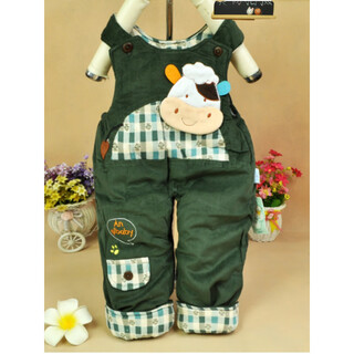 Youbeixiang (youbeixiang) thickened trousers for infants and young children, new crotchless cute cartoon autumn and winter baby suspenders for men and women, cotton trousers jumpsuit, dark green happy cow 73cm _ it is recommended that 18jin jin is equal to within 0.5kg