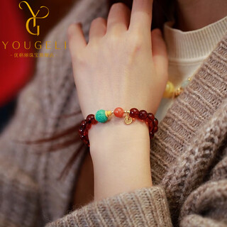 Yogurt natural blood amber southern red single circle amber bracelet turquoise pattern beads lutongfu brand bracelet for women 8mm blood amber