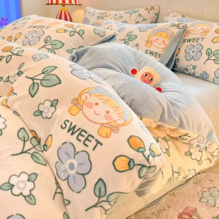 Fantasy milk velvet duvet cover single piece autumn and winter plus velvet 150x200x230 coral velvet quilt flannel single quilt cover m happy girl-blue+baby blue double-sided high weight milk velvet constant temperature warmth 150x200cm-single quilt cover