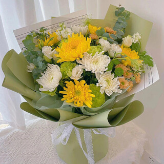 Hua mengli memorial chrysanthemum wreath flower basket white ceremony funeral ceremony memorial winter solstice qingming festival flower express delivery to stores in the same city and nationwide 11 white and yellow chrysanthemums, small daisy style