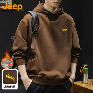 Jeep jeep sweatshirt men's hooded autumn and winter heavyweight loose bottoming shirt loose top men's brown xl