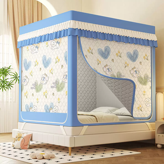 Wing fantasy 2025 new style winter warm quilted windproof full bottom blackout curtain bed mosquito net bedroom 1.8 bed curtain pattern tent love puppy - back to bottom winter three-sided thermal curtain + double row storage bag + thickened self-connection suitable for 1.2 meters bed width 120cm long 190cm high 170cm