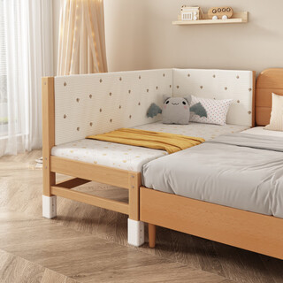 Goodbaby (gb) children's bed with height adjustable splicing bed, large bed with guardrails, widened single bed, baby crib, solid wood bed, two-sided guardrails, 12-level bed height adjustment + class a cotton bedside assembly, frame structure 150x80cm