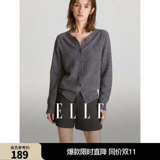 Elle 100% sheep wool simple temperament wool sweater for women 2025 autumn new round neck sweater cardigan dark gray l