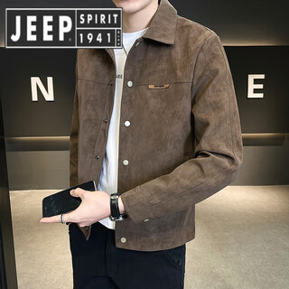 Jeep spirit jeep high-end men's jacket 2025 autumn and winter new lapel suede clothes versatile casual jacket men 2001 coffee color regular m 90-110jin jin is equal to 0.5 kg