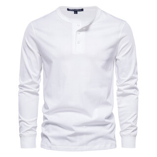 Henley shirt men's long-sleeved t-shirt spring and autumn business casual work ribbed bottoming shirt slim men's top white m weight 125-145jin jin equals 0.5 kg