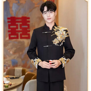 Fat donglai quality new chinese style groom wedding dress 2025 new men's tunic suit tailored toast suit longteng style-single top m