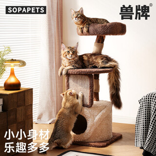 Beast brand cloud solid wood cat climbing frame small apartment cat frame with nest cat scratching post cat shelf cat tree cat nest cat scratching board integrated small tree house solid wood pillar + large nest