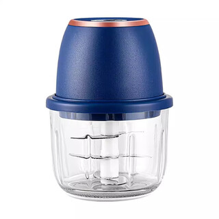 Grain harvesting garlic masher, small electric household meat grinder, stainless steel chili pepper press garlic, minced garlic, garlic paste god blue (four-leaf knife + anti-fall ps cup) 300ml