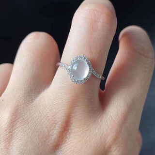 Yujian new natural jade ring women's s925 silver inlaid jade ring ice seed white ice oval myanmar a goods fashion