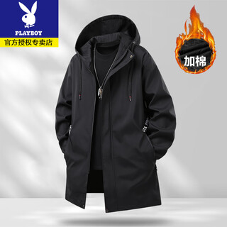 Playboy autumn and winter mid-length windbreaker men's extra large fat padded windproof extra large cotton thin cotton clothes two cotton jackets 2022 black (autumn and winter cotton style) xl