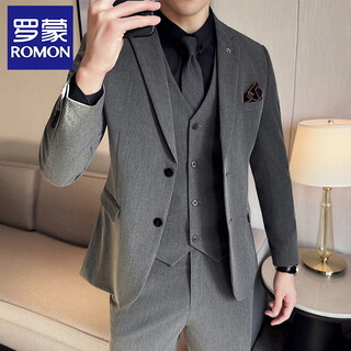 Romon suit men's slim suit jacket groom wedding dress business professional formal british small suit men medium gray single suit jacket 52/xl recommended 120-135 jin jin equals 0.5 kg to wear
