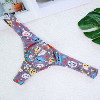 Men's sexy underwear low waist personalized cartoon print t-pants u-protruding tight single butt small triangle sports butt-lifting t-pants gray s