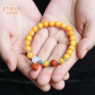 Layun feiyin beeswax bracelet for women original ethnic style southern red agate lotus pendant and hetian jade with beads valentine's day gift 8mm (with certificate)