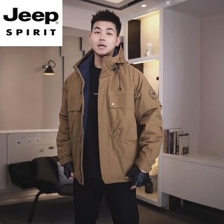 Jeep spirit ropa a prueba de frío de otoño e invierno chaqueta nueva chaqueta de algodón ropa de trabajo engrosada a prueba de viento chaqueta de hombre ropa de hombre algodón color caramelo modelo de invierno xl peso 135-150