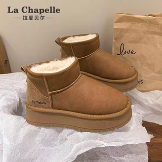 La chapelle snow boots women's winter thick-soled velvet warm women's shoes fur integrated cotton shoes women's camel-1010-1-a 37