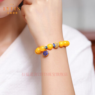 La yun feiyin original stone beeswax bracelet for women, yellow honey jade cloisonné accessories old wax amber bracelet 8.5mm
