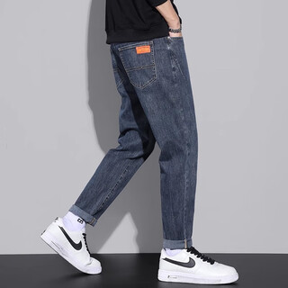 Yishion jeans men's 2025 autumn and winter new straight leg pants slim harem men's pants stretch casual pants youth pants men blue 28