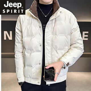 Jeep spirit down jacket men's winter 2025 new thickened warm jacket stand collar fashion men's jacket cold protection beige m recommendation 90-115jin jin equals 0.5 kg
